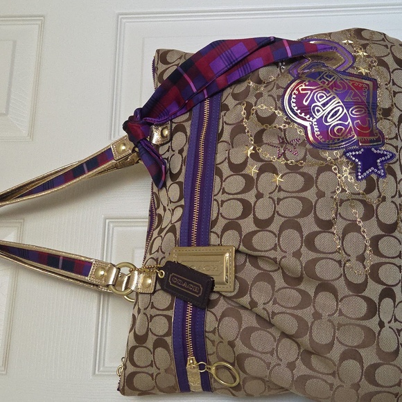 Coach RARE Poppy Signature Applique Tartan Multi Limited Edition Glam Tote - Picture 3 of 16